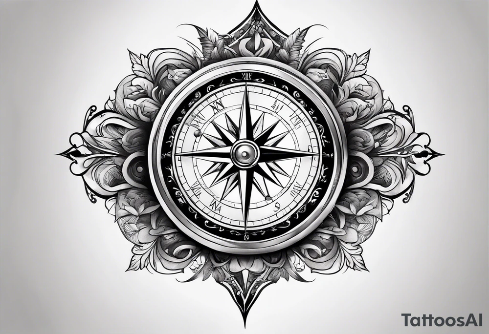 Upper arm sleeve time compass god life love tattoo idea