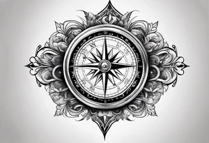 Upper arm sleeve time compass god life love tattoo idea