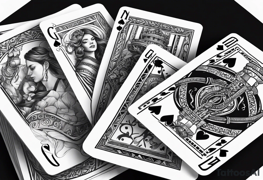 Deck of playing cards being shuffled with the word Magic tattoo idea