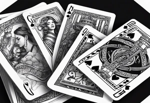 Deck of playing cards being shuffled with the word Magic tattoo idea