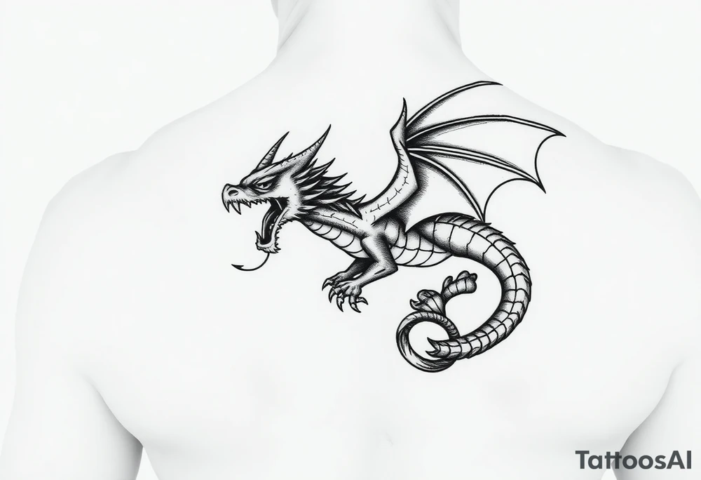 a full picture of a dragon flying aggressively tattoo idea
