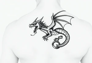 a full picture of a dragon flying aggressively tattoo idea
