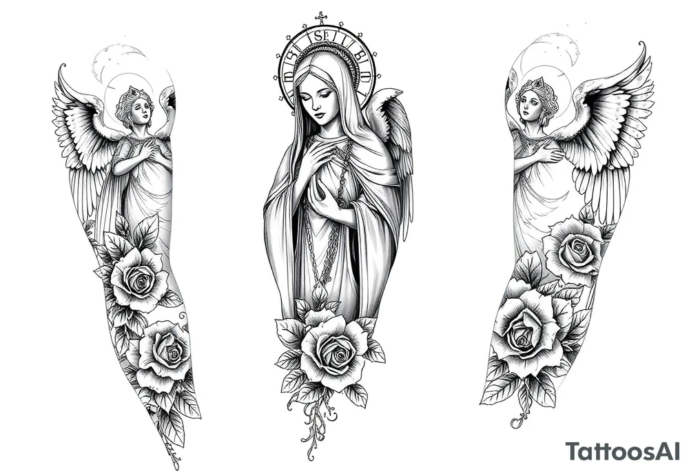 Saint Barbara, angels, roses, tattoo idea