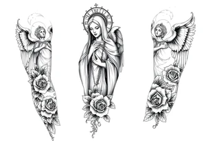 Saint Barbara, angels, roses, tattoo idea