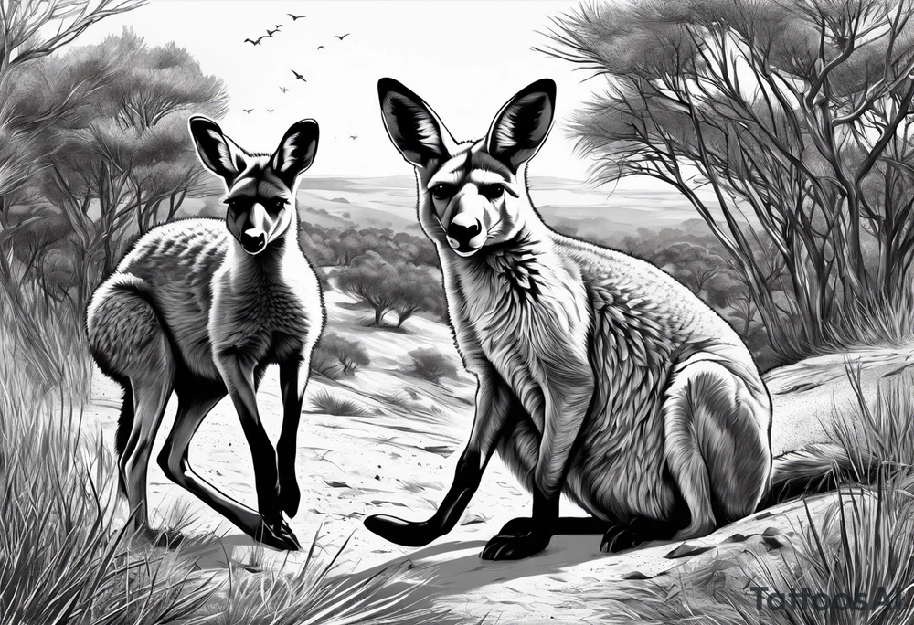 Outback, a kangaroo, a dingo and an emu. tattoo idea