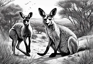Outback, a kangaroo, a dingo and an emu. tattoo idea