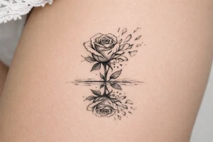 Single rose, petals shattering outwards, mirror reflection tattoo idea