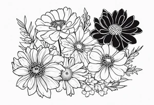 cosmos, chrysanthemums,and narcissus flower arrangement for a tattoo on the fore arm tattoo idea
