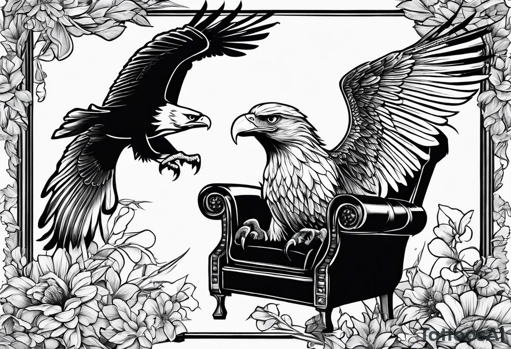 eagle and a female cardinal in a recliner tattoo idea