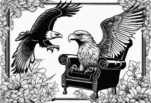 eagle and a female cardinal in a recliner tattoo idea