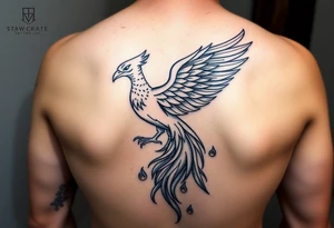 magnificent phoenix rising from golden flames with trailing embers tattoo idea