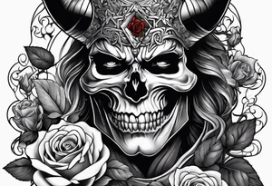 devil with roses and skull tattoo idea