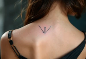 Sharp geometric "J" in metallic silver with sleek, modern lines and cyan shadows. tattoo idea