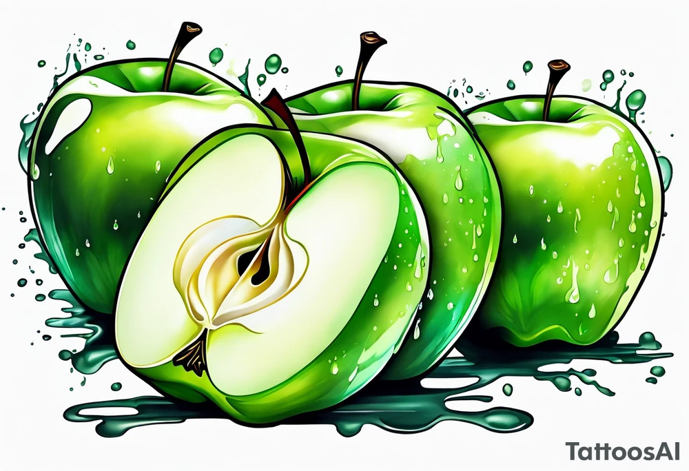 Dripping green apple tattoo idea