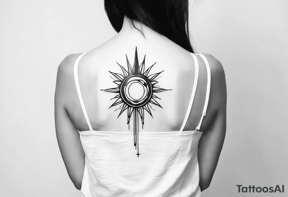 spine tattoo with a halo and emg tattoo idea