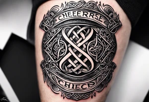Cheers Mate text, armband +Celtic +Cancer Ribbon +tribal +artistic +a toast tattoo idea