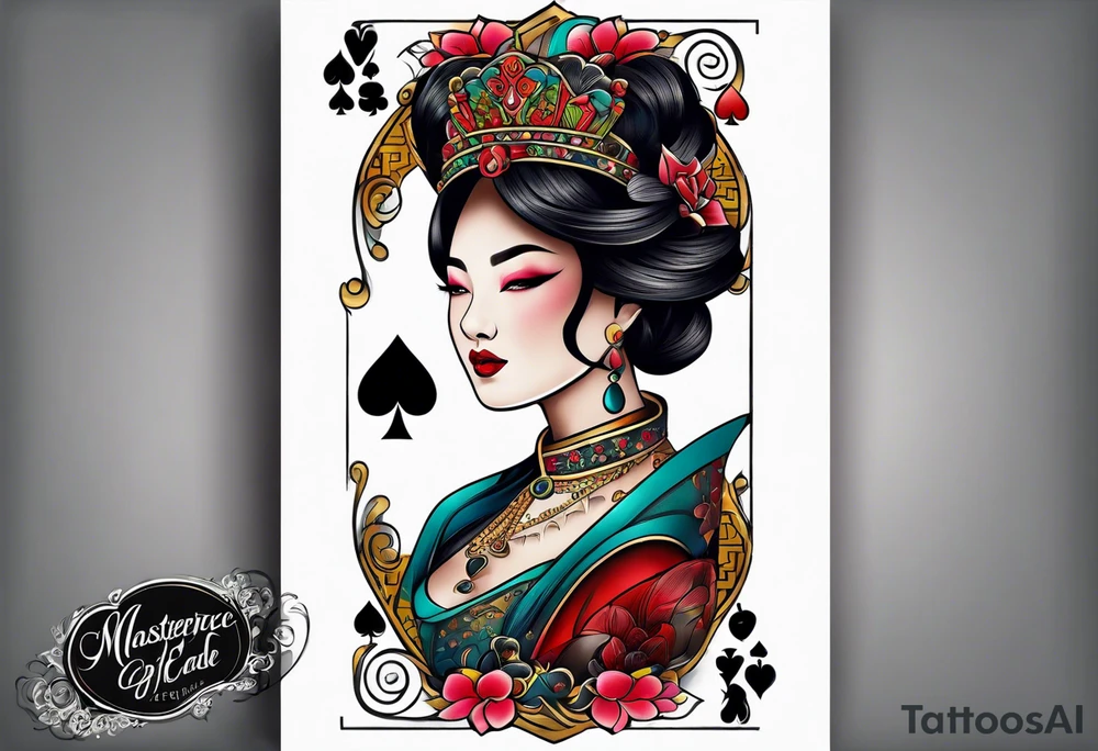 Asian Queen Of Spades tattoo sleeve hentai tattoo idea