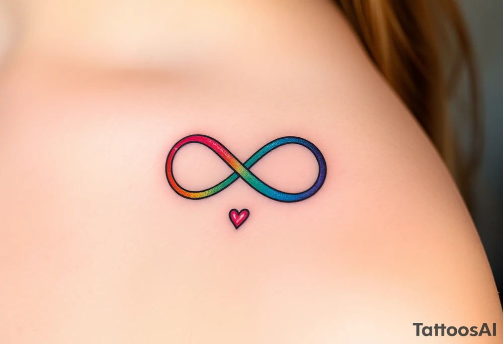 infinity symbol in rainbow colors and hearts at its ending tattoo idea
