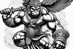 hanuman flying holding his mace tattoo idea