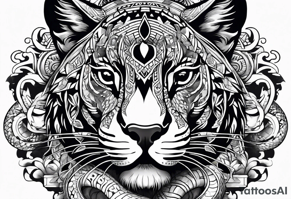 aztec black jaguar with snake tattoo idea