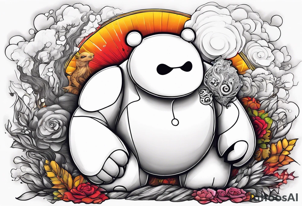 baymax beside groot tattoo idea