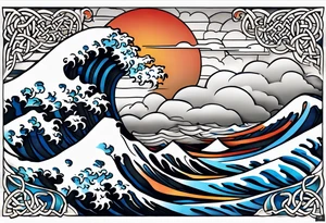 celtic pattern in the negative space japanese wave.  . clouds tattoo idea