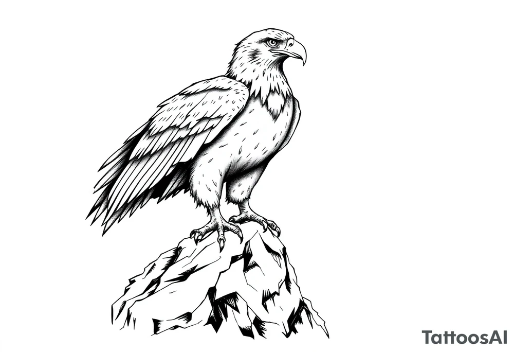 an eagle stands on a rock ,landscape. tattoo idea