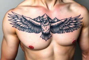 majestic eagle spreading wings against mountain peaks tattoo idea