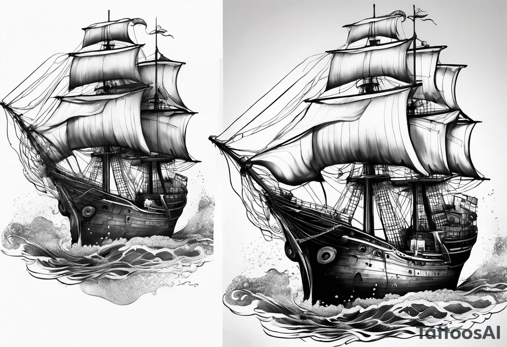 Realistic octopus breaking ship tattoo idea
