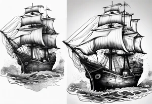 Realistic octopus breaking ship tattoo idea
