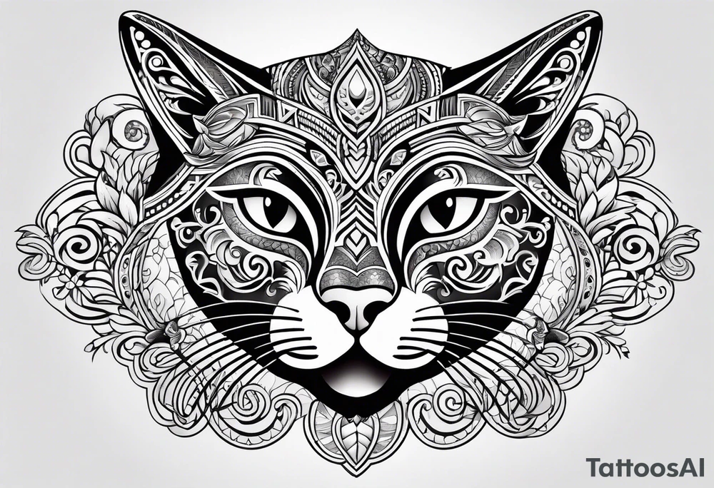 maori tattoo with cat tattoo idea