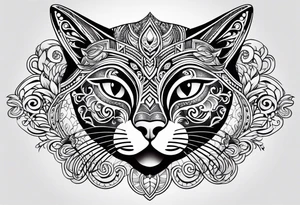 maori tattoo with cat tattoo idea