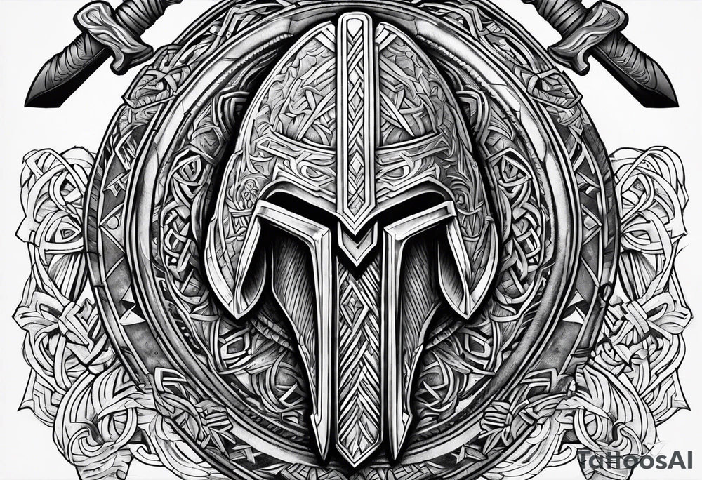 Valhalla sword shield axe Valknut tattoo idea
