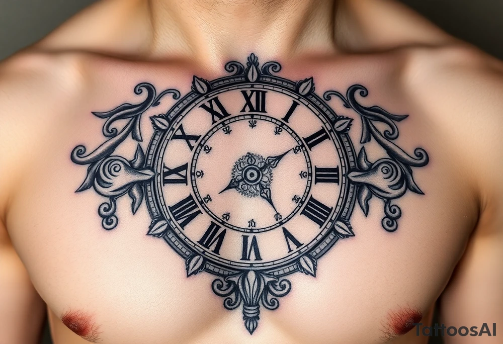 vintage roman numerals within ornate clockwork mechanism showing 4:20 tattoo idea