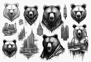 Serious bear behind a city tattoo idea