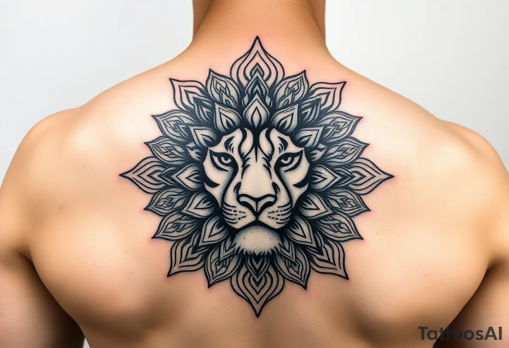 mandala pattern lion tattoo idea