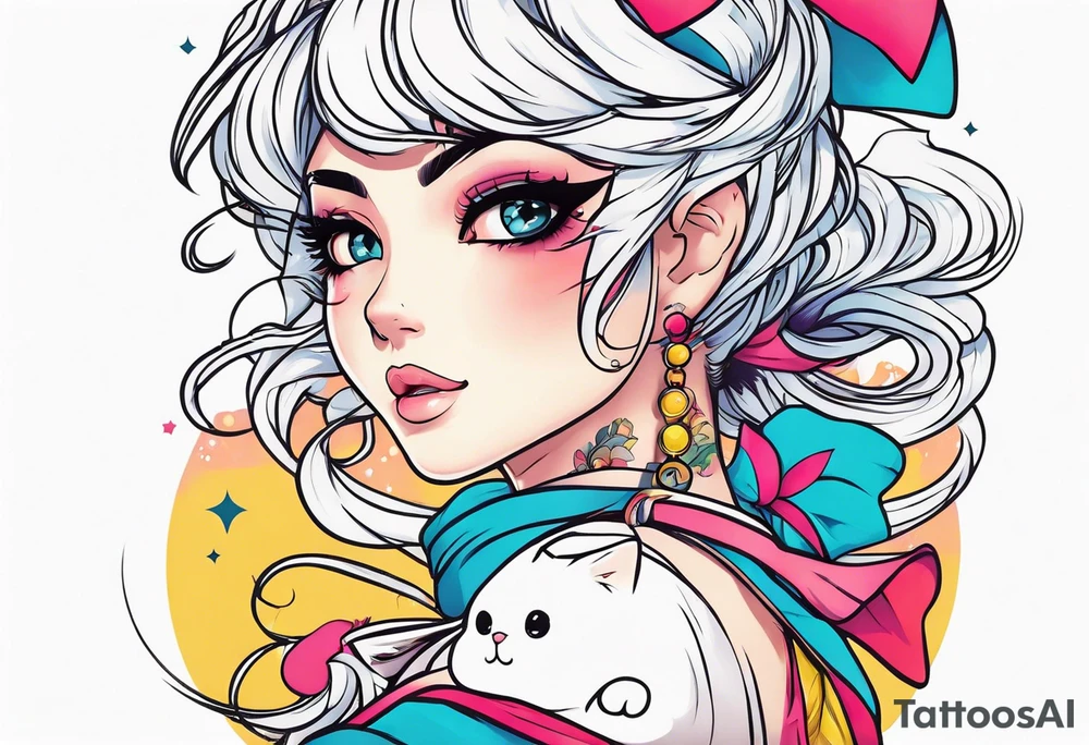 half sleeve tattoo anime neko girl tattoo idea