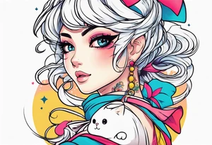 half sleeve tattoo anime neko girl tattoo idea