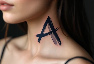 A brushstroke "A" in deep navy blue, fading into a smoky gray. tattoo idea