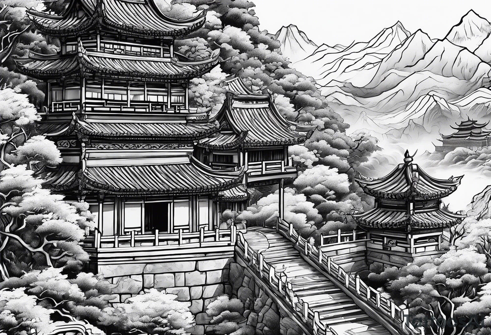 Chinese wall, realistic, art, fine line tattoo idea
