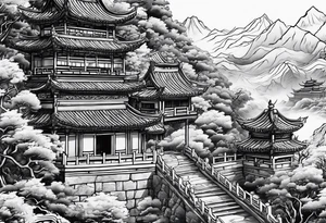 Chinese wall, realistic, art, fine line tattoo idea