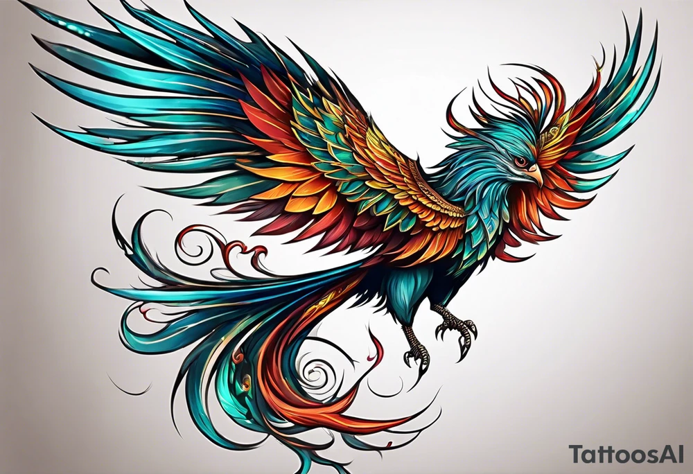 phoenix 
chinese 

long tail 
elegant 
wings down
long neck
long feathers
in flight tattoo idea