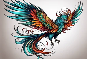 phoenix 
chinese 

long tail 
elegant 
wings down
long neck
long feathers
in flight tattoo idea