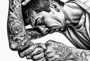 extreme chronic joint pain breaking through skin on arm sorrow sad broken tissue  man realistic tattoo idea