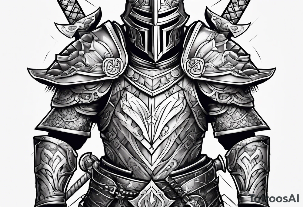 Armor arms full with sword tattoo idea