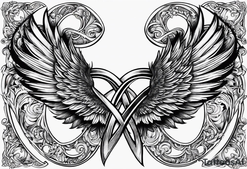 Infinity sign dates January 1, 1959 to February 2, 2016 and angle wings in the background tattoo idea