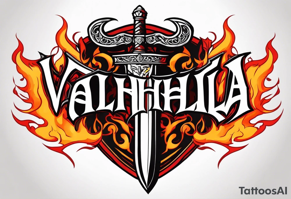 Valhalla on  fire shield sword tattoo idea