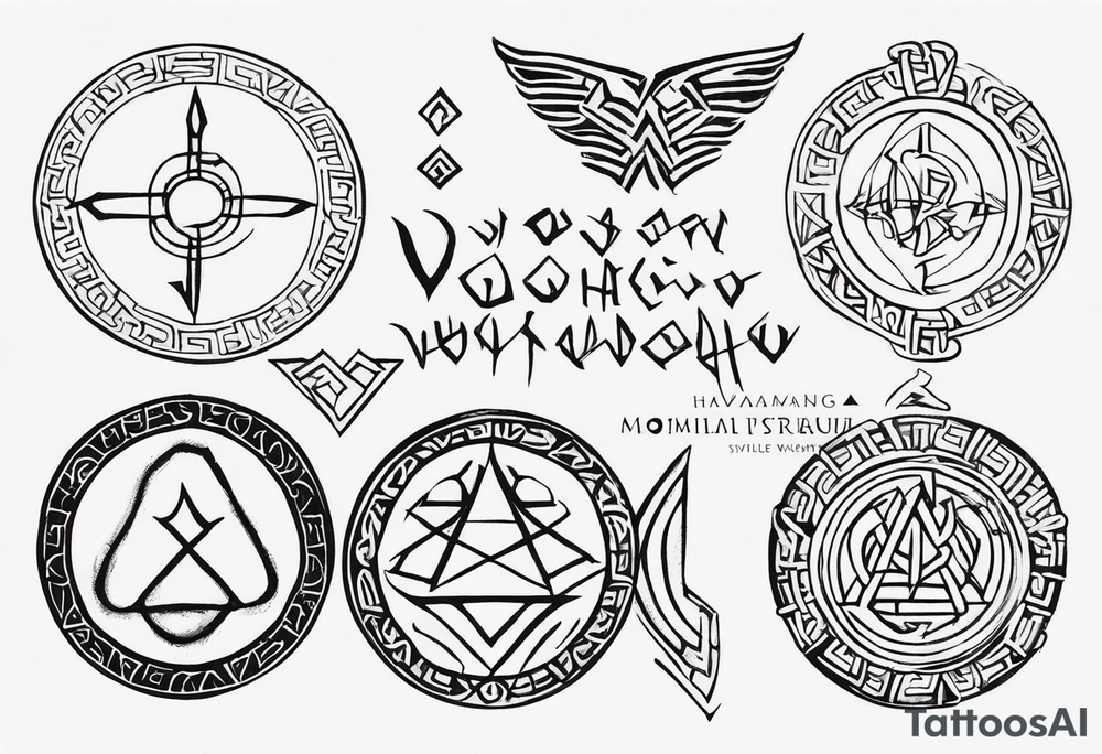 Ancient Norse runes inscribed along your forearm or wrist, symbolizing wisdom, strength, and guidance from the Hávamál. You could select a few verses that have resonated with you and represent your own values. tattoo idea