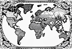 geometric world map tattoo with a cheetah pattern overlay tattoo idea