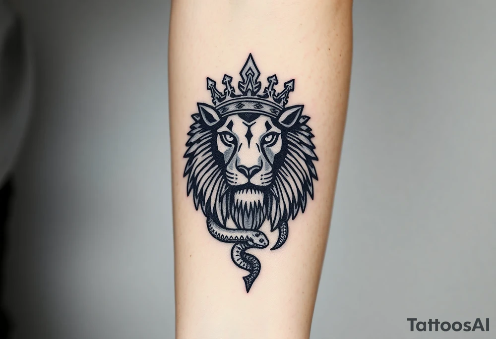 Majestic Lion with Egyptian crown and snake. More detailed tattoo idea